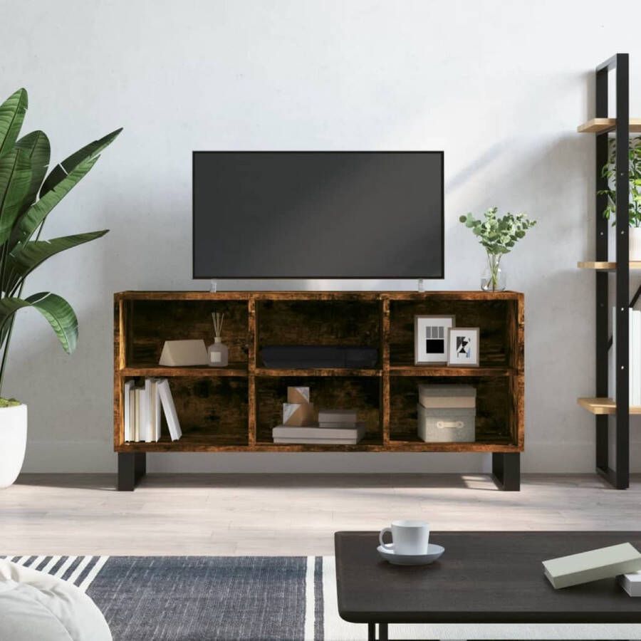The Living Store TV-meubel Gerookt Eiken TV-meubel 103.5 x 30 x 50 cm met veel opbergruimte - Foto 2