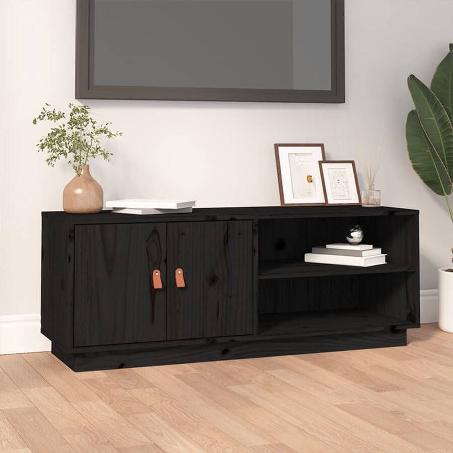 The Living Store Tv-meubel 105x34x40 cm massief grenenhout zwart Kast - Foto 2