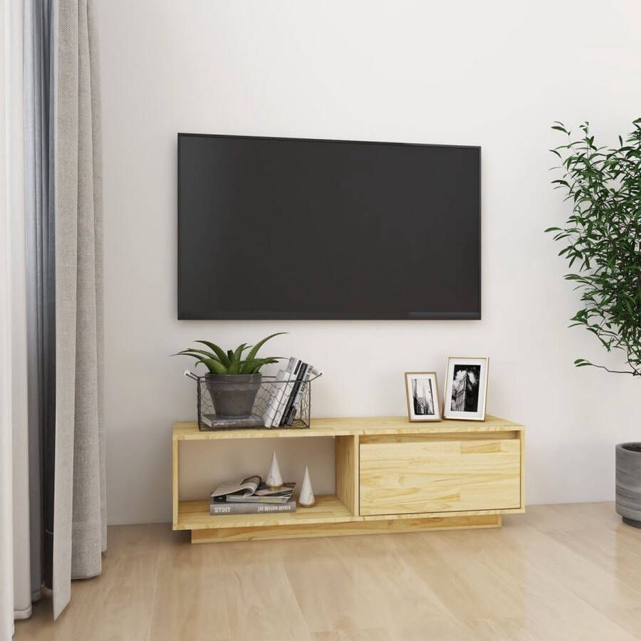 The Living Store TV-meubel Grenenhout 110 x 30 x 33.5 cm Met lades en opbergschappen - Foto 2