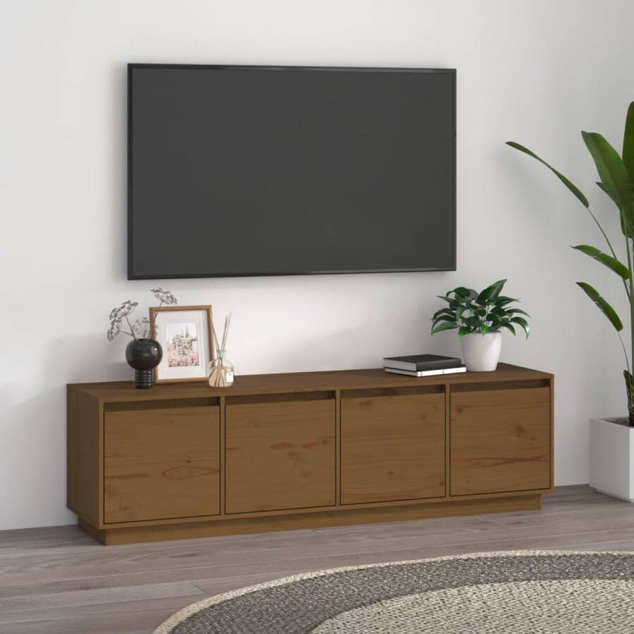 The Living Store Tv-meubel 156x37x45 cm massief grenenhout honingbruin Tv Kast Tv Meubels Salontafel Houten Tv Kast Grenoblehouten Tv Kast - Foto 4