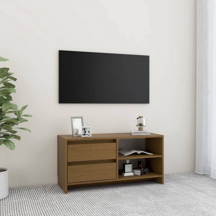 The Living Store Tv-meubel Grenenhout 80 x 31 x 39 cm Elegant en bruikbaar Honingbruin - Foto 2