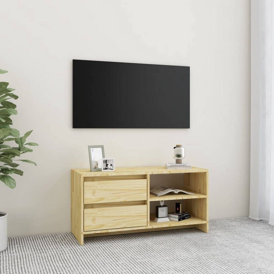 The Living Store TV-meubel Grenenhout 80 x 31 x 39 cm Met lades en opbergschappen - Foto 2