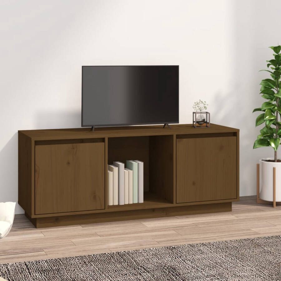 The Living Store TV-meubel Grenenhout Honingbruin 110.5x35x44 cm praktisch en modern - Foto 2