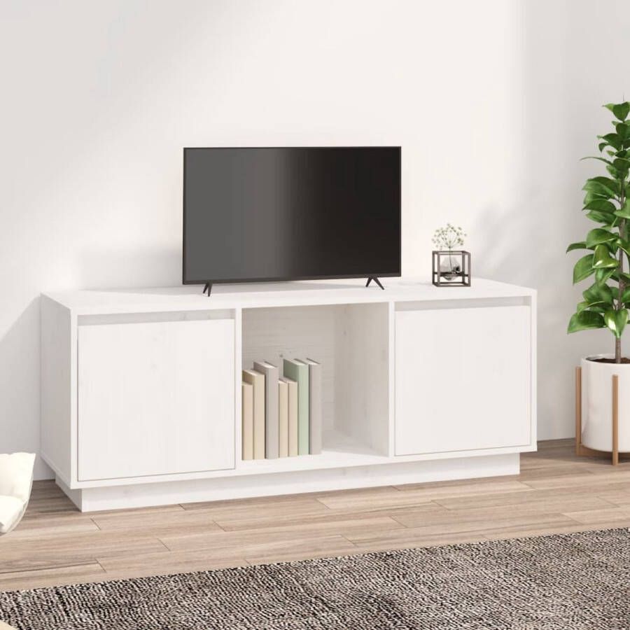 The Living Store Tv-meubel Grenenhout Wit 110.5 x 35 x 44 cm Stereokast met Voldoende Opbergruimte - Foto 2