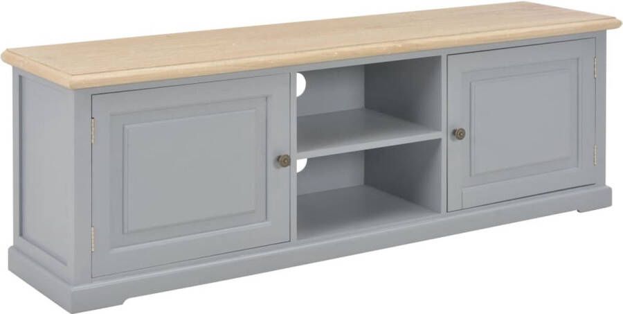 The Living Store TV-meubel Grijs en houtkleur 120 x 30 x 40 cm Massief paulowniahout en MDF - Foto 2