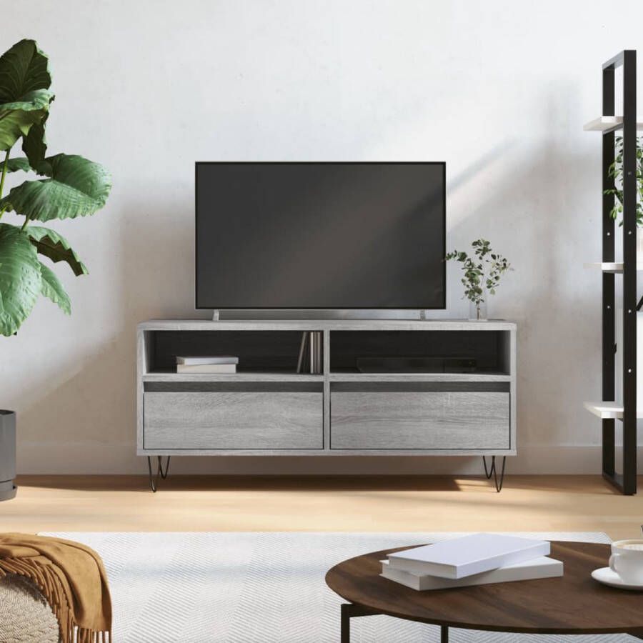 The Living Store Tv-meubel Grijs Sonoma Eiken 100 x 34.5 x 44.5 cm Opbergruimte en Stabiel - Foto 2