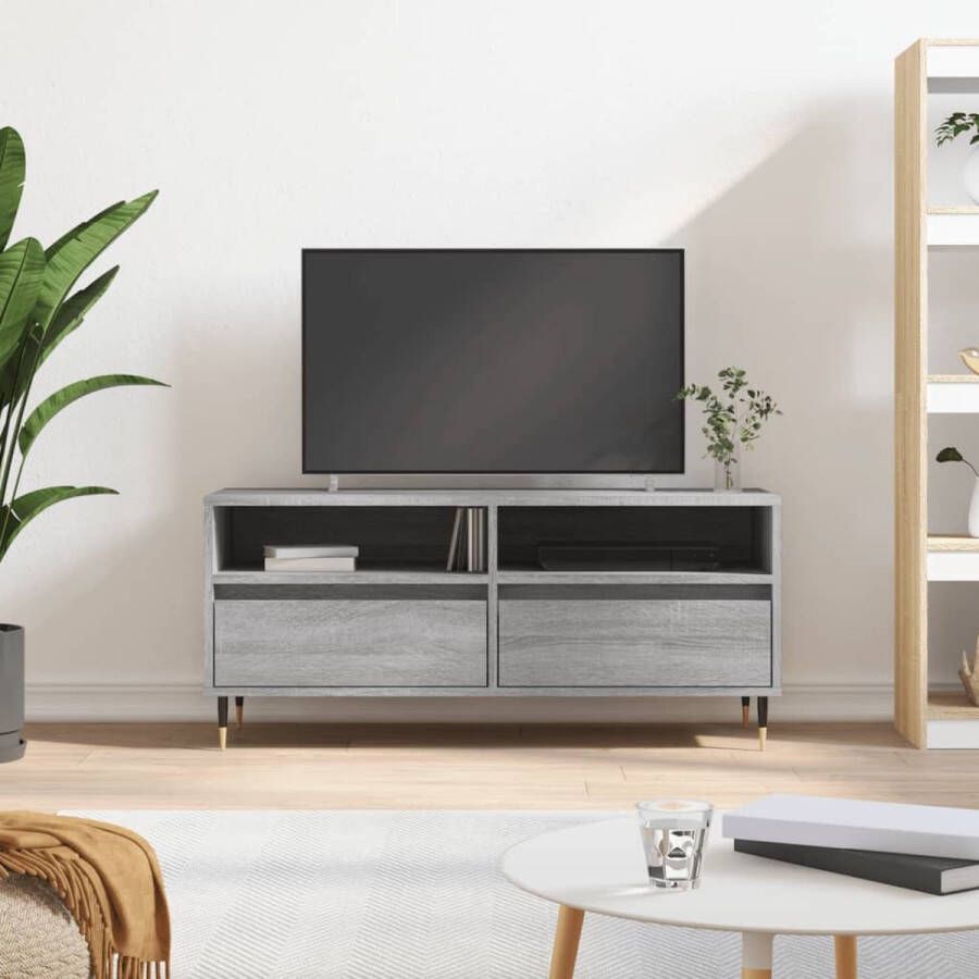 The Living Store TV-meubel grijs sonoma eiken 100 x 34.5 x 44.5 cm opbergruimte stevig materiaal - Foto 2