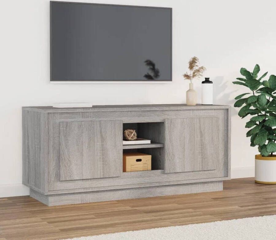 The Living Store TV-meubel Grijs Sonoma Eiken 102 x 35 x 45 cm Trendy en praktisch - Foto 2
