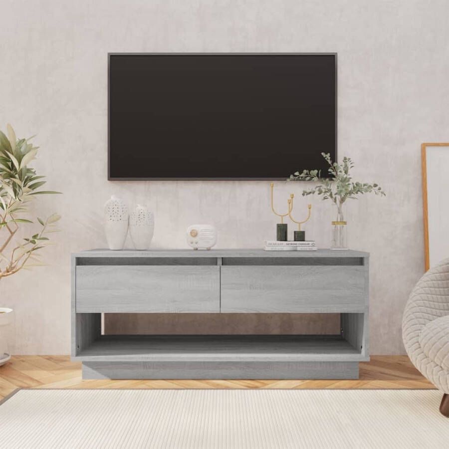 The Living Store TV-meubel grijs sonoma eiken 102 x 41 x 44 cm 2 lades - Foto 2