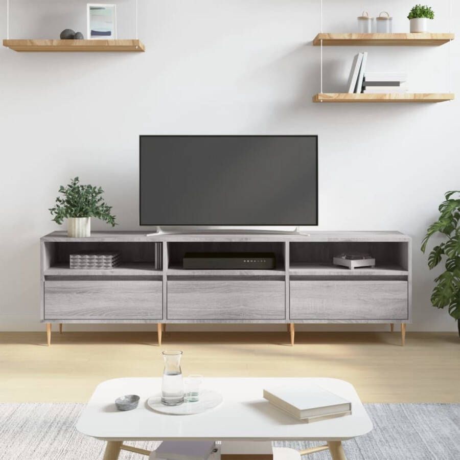 The Living Store Tv-meubel 150x30x44-5 cm bewerkt hout grijs sonoma eikenkleurig Kast - Foto 2
