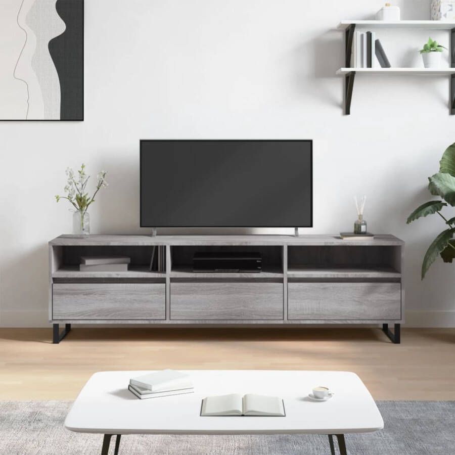 The Living Store TV-meubel Grijs Sonoma Eiken 150x30x44.5 cm Opbergruimte Stevig Materiaal - Foto 2