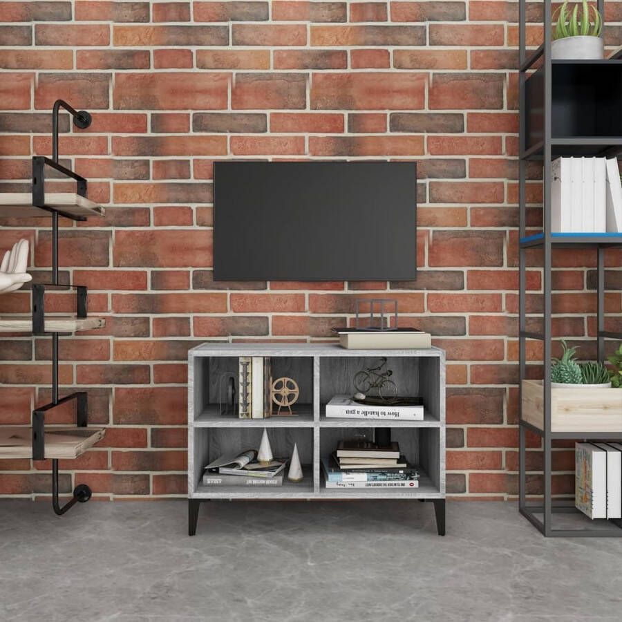 The Living Store TV-meubel Grijs Sonoma Eiken 69.5 x 30 x 50 cm Stabiel en stevig 4 vakken Montage vereist - Foto 2