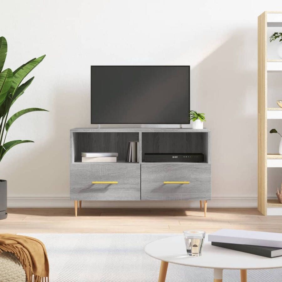 The Living Store Tv-meubel 80x36x50 cm bewerkt hout grijs sonoma eikenkleurig Kast - Foto 2
