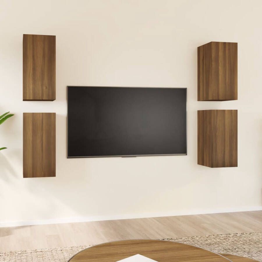 The Living Store Wandkast TV-meubel Bruineiken 30.5 x 30 x 60 cm Stevig materiaal moderne stijl gemakkelijke montage voldoende opbergruimte 4x - Foto 2