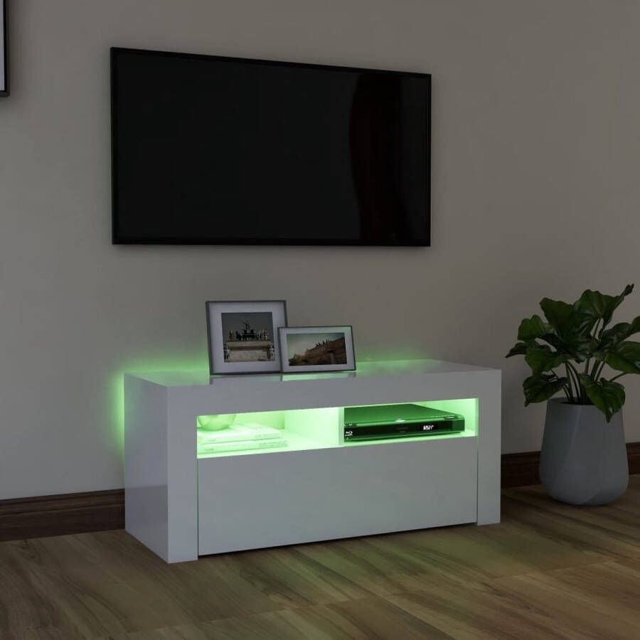 The Living Store TV-meubel Hifi-kast 90x35x40 cm RGB LED-verlichting hoogglans wit - Foto 2