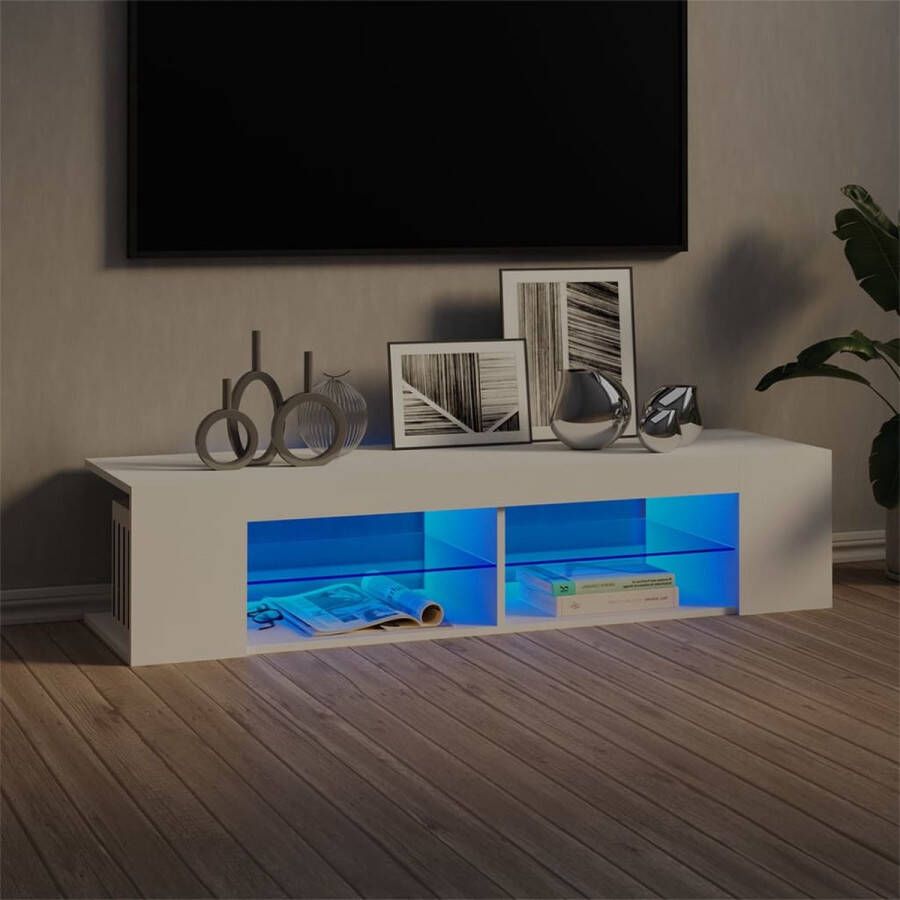 The Living Store tv-meubel New York TV-meubels 135 x 39 x 30 cm wit RGB LED-verlichting - Foto 2