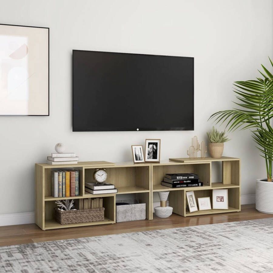 The Living Store TV-meubel Hifi-kast 149 x 30 x 52 cm Sonoma eiken Uitschuifbaar - Foto 2