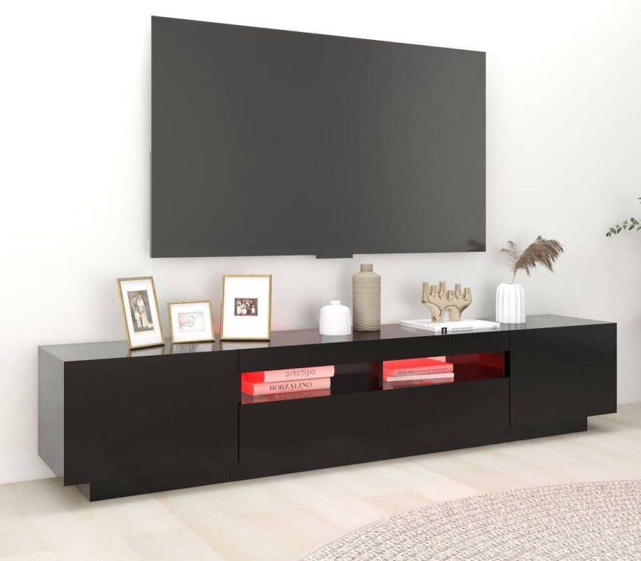 The Living Store TV-meubel hifi-kast 200x35x40cm LED-verlichting zwart USB-aansluiting - Foto 1