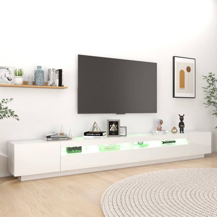 The Living Store TV meubel Hoogglans wit LED RGB verlichting 300 x 35 x 40 cm USB aansluiting - Foto 2