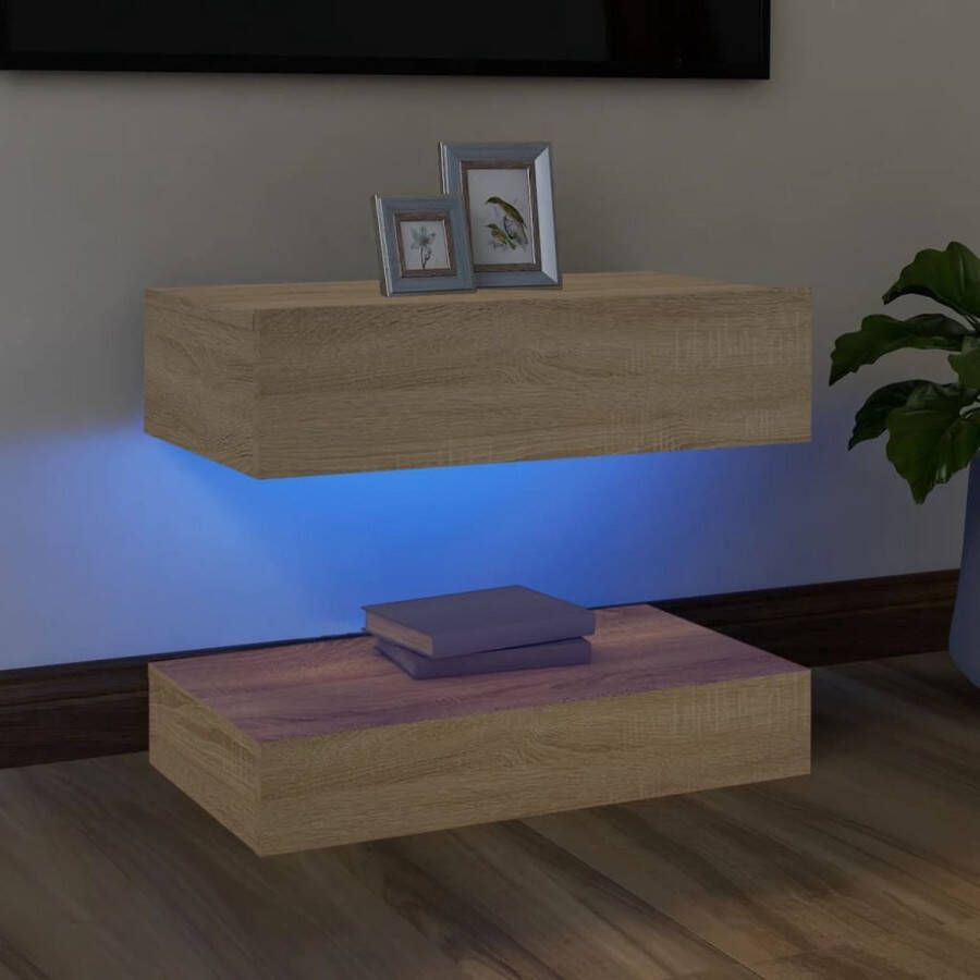 The Living Store TV-meubel Hifi-kast 60x35x15.5 cm Met RGB LED-verlichting Sonoma eiken