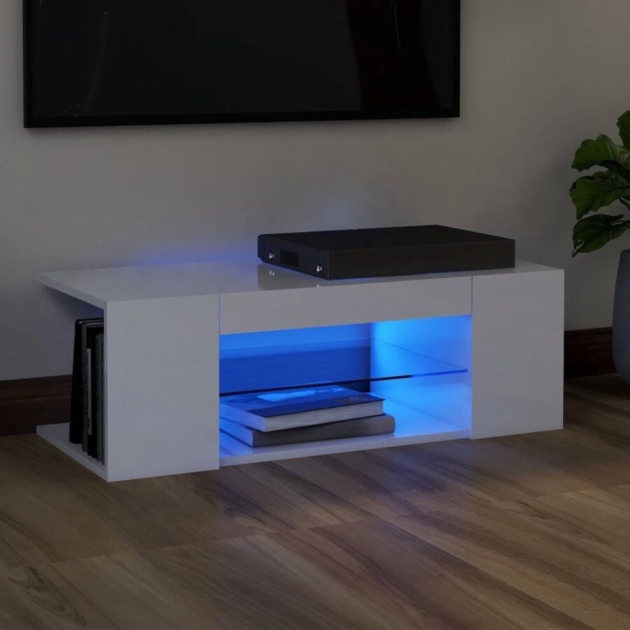 The Living Store TV-meubel Hifi-kast 90 x 39 x 30 cm LED-verlichting hoogglans wit - Foto 2