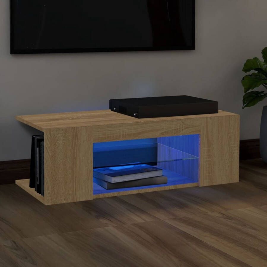 The Living Store TV-meubel Sonoma Eiken 90x39x30 cm Met RGB LED-verlichting - Foto 2