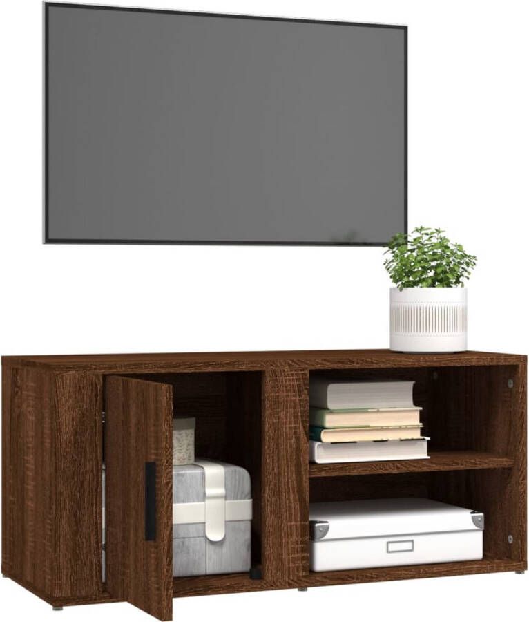 The Living Store Tv-meubel Hoge kwaliteit bewerkt hout 3 vakken Bruineiken 80 x 31.5 x 36 cm Praktische deur - Foto 3