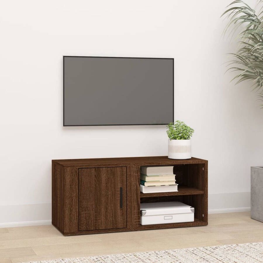 The Living Store Tv-meubel Hoge kwaliteit bewerkt hout 3 vakken Bruineiken 80 x 31.5 x 36 cm Praktische deur - Foto 2