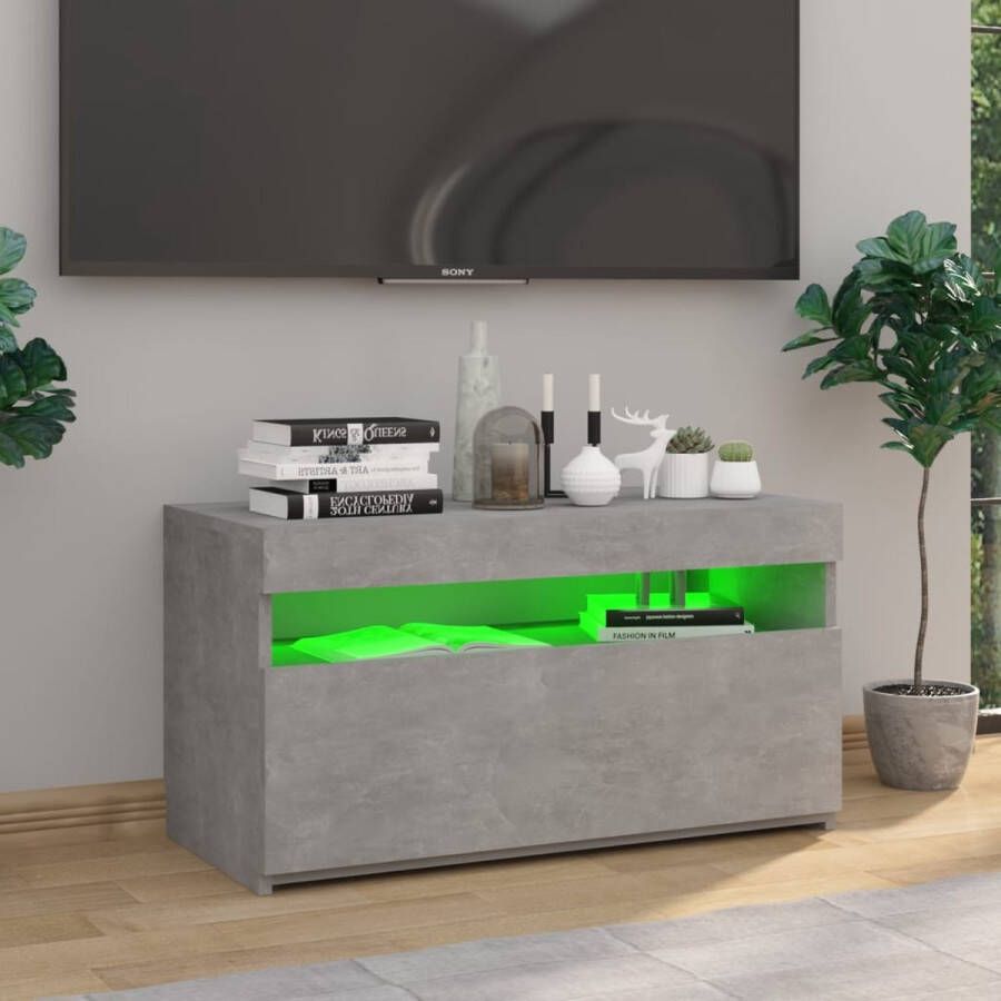 The Living Store TV-meubel hoogglans betongrijs 75x35x40cm met RGB LED-verlichting - Foto 2