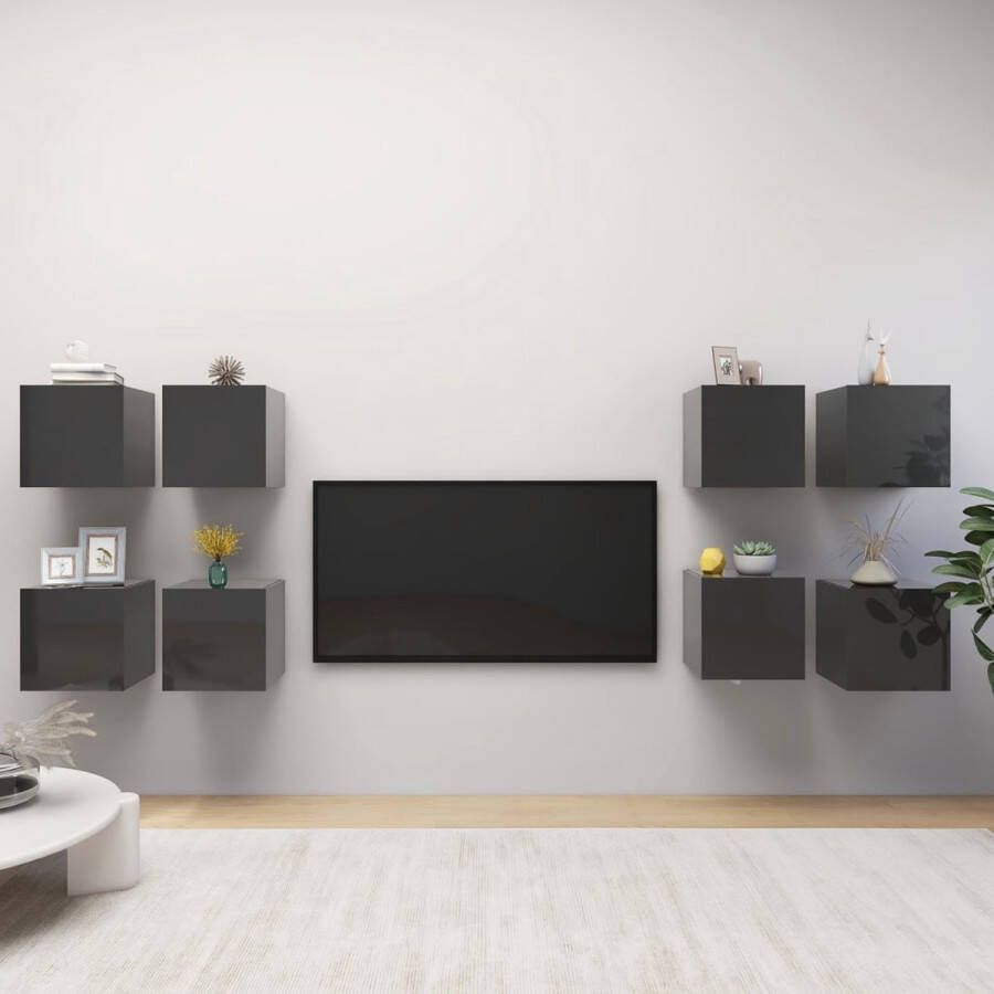 The Living Store TV-meubel Hoogglans grijs 30.5 x 30 x 30 cm met deur links of rechts 8 stuks - Foto 2