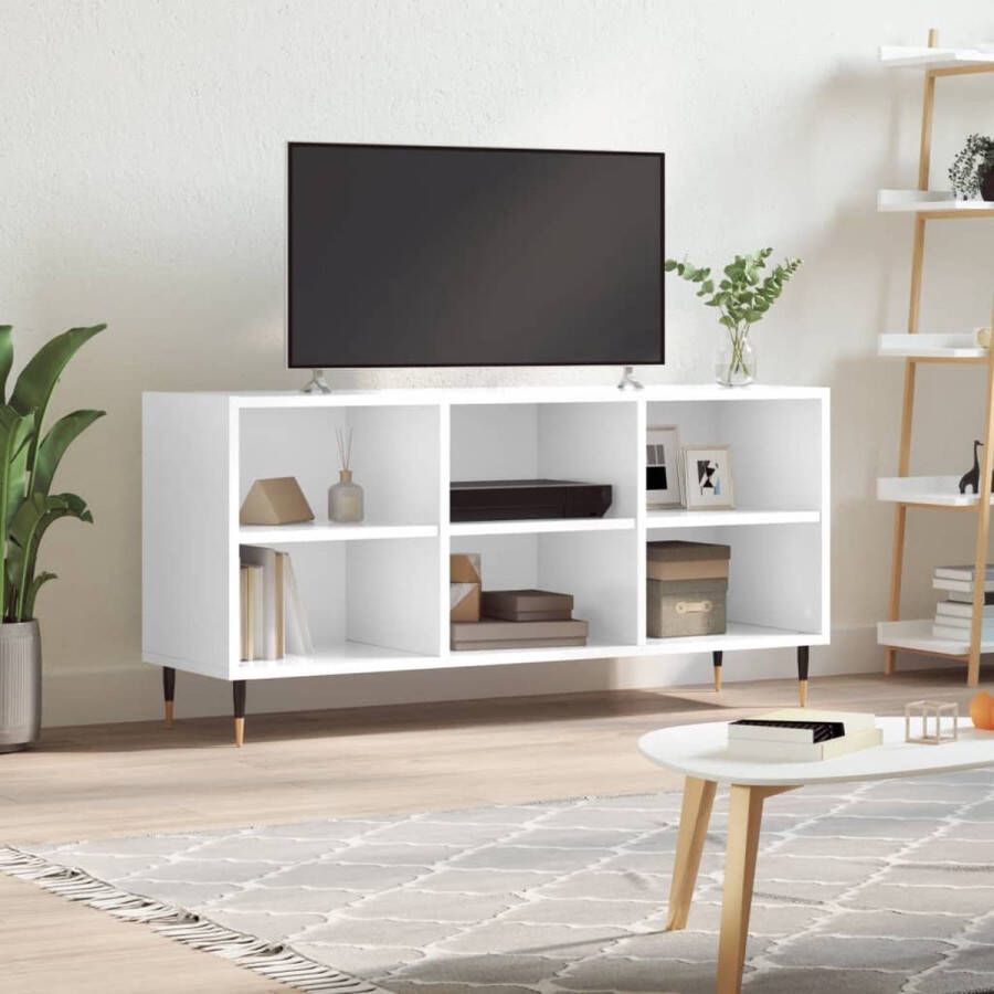 The Living Store TV-meubel Hoogglans Wit 103.5 x 30 x 50 cm Bewerkt Hout en IJzer - Foto 2