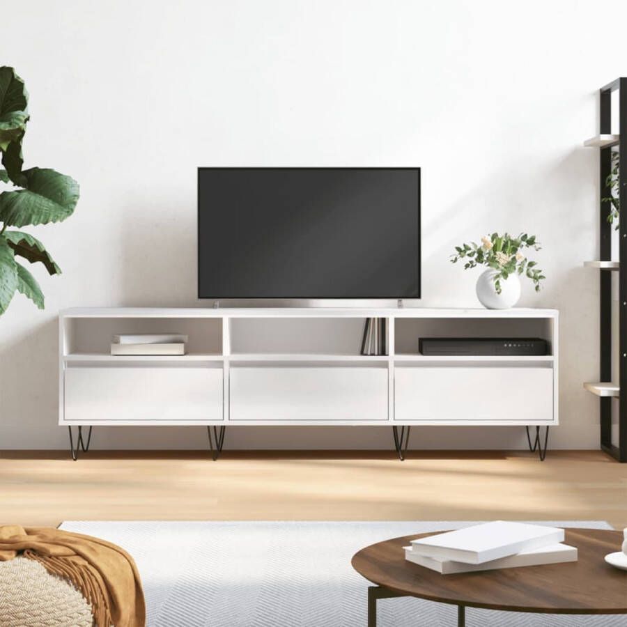 The Living Store TV-meubel Hoogglans Wit 150 x 30 x 44.5 cm Veel opbergruimte stabiel tafelblad - Foto 2