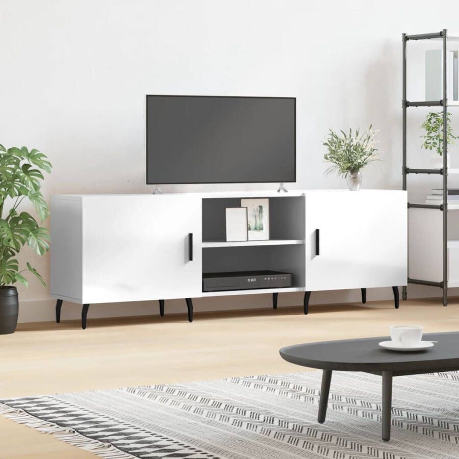 The Living Store TV-meubel Hoogglans wit 150 x 30 x 50 cm Bewerkt hout en ijzer - Foto 2