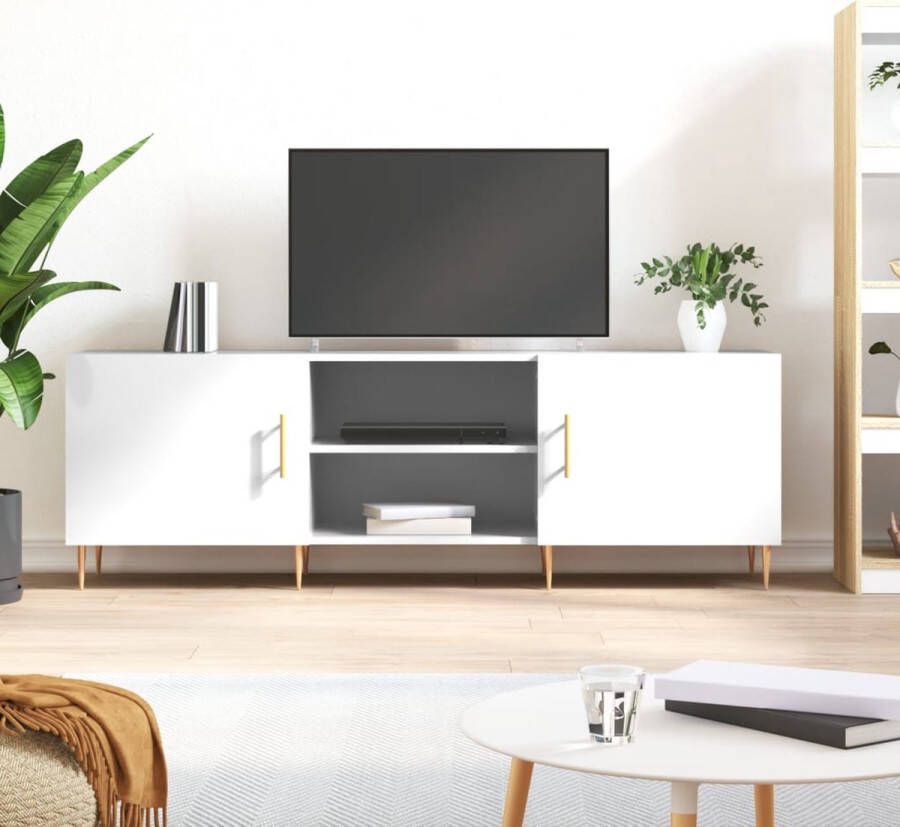 The Living Store TV-meubel Hoogglans wit 150 x 30 x 50 cm praktische deur - Foto 2