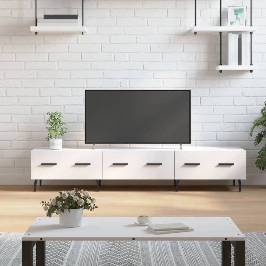 The Living Store TV-meubel Hoogglans wit 150 x 36 x 30 cm Bewerkt hout en ijzer - Foto 2