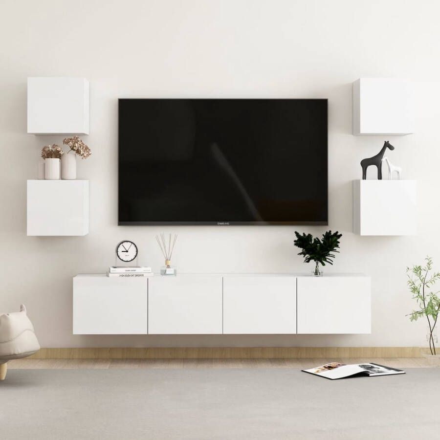 The Living Store TV-meubel Hoogglans wit Spaanplaat 80 x 30 x 30cm 30.5 x 30 x 30cm Montage vereist - Foto 2