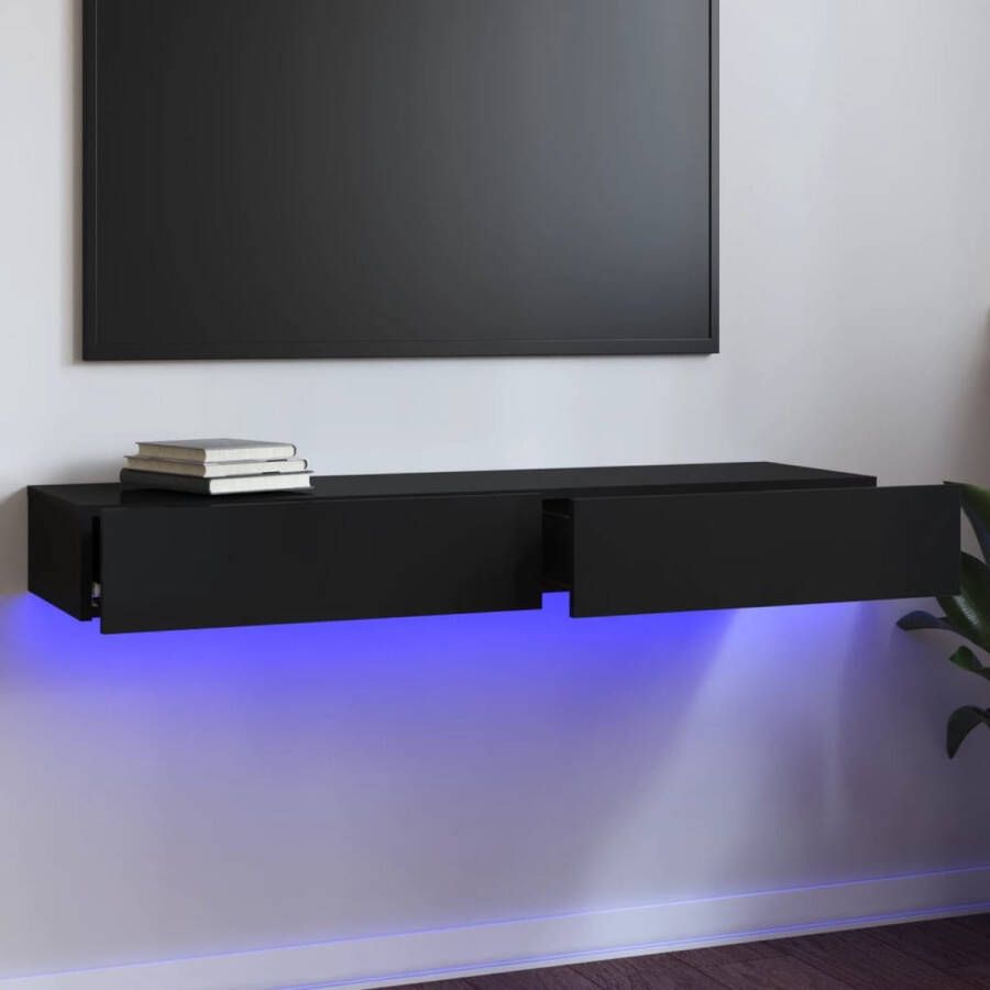 The Living Store TV-meubel Hoogglans zwart 120 x 35 x 15.5 cm Met LED-verlichting - Foto 2