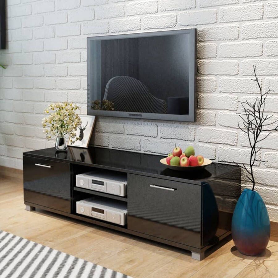 The Living Store TV-meubel Hoogglans Zwart 120x40.3x34.7 cm Ruime Opbergruimte Modern Design - Foto 2