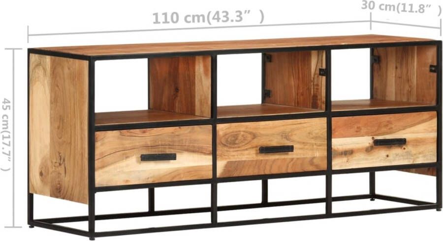The Living Store TV-meubel Industrial 110 x 30 x 45 cm Massief acaciahout met natuurlijke afwerking Inclusief 3 lades en 3 schappen Montage vereist - Foto 1