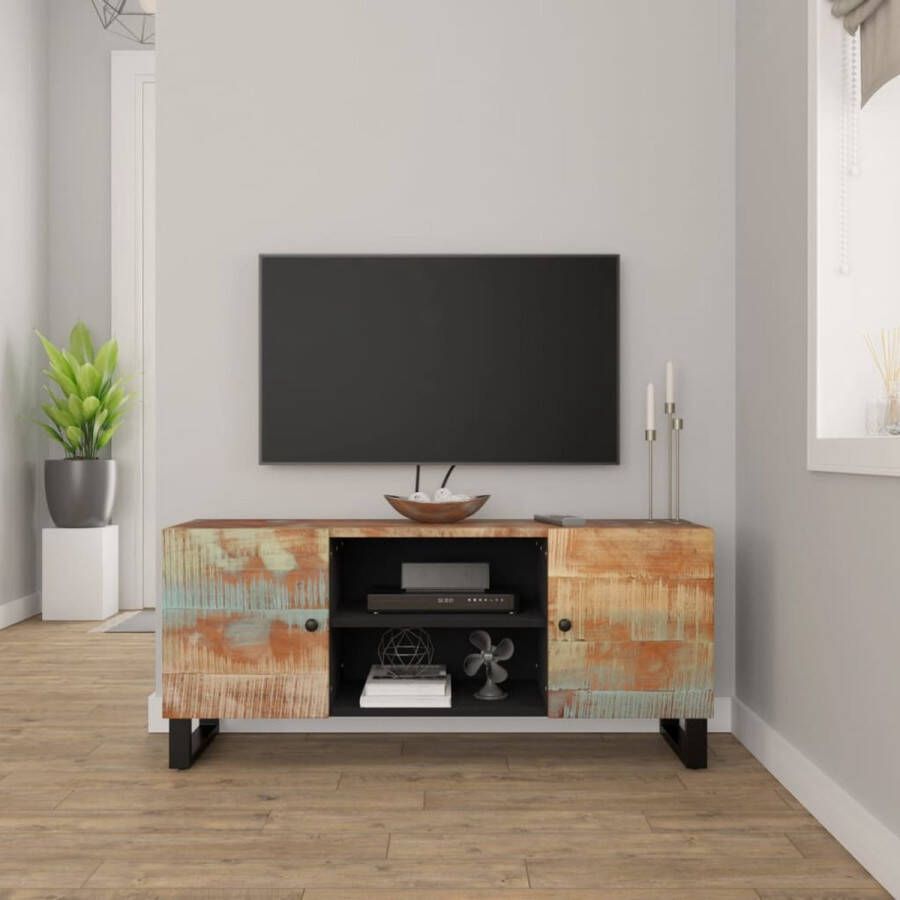 The Living Store TV-meubel Industrieel 105 x 33 x 46 cm Massief gerecycled hout Opbergruimte Stevig blad - Foto 2