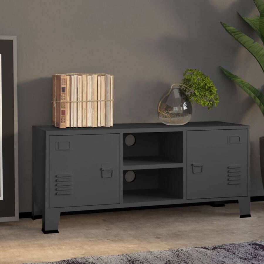 The Living Store TV-meubel Urban Antraciet 105 x 35 x 42 cm Metalen constructie 2 deuren 1 schap - Foto 2