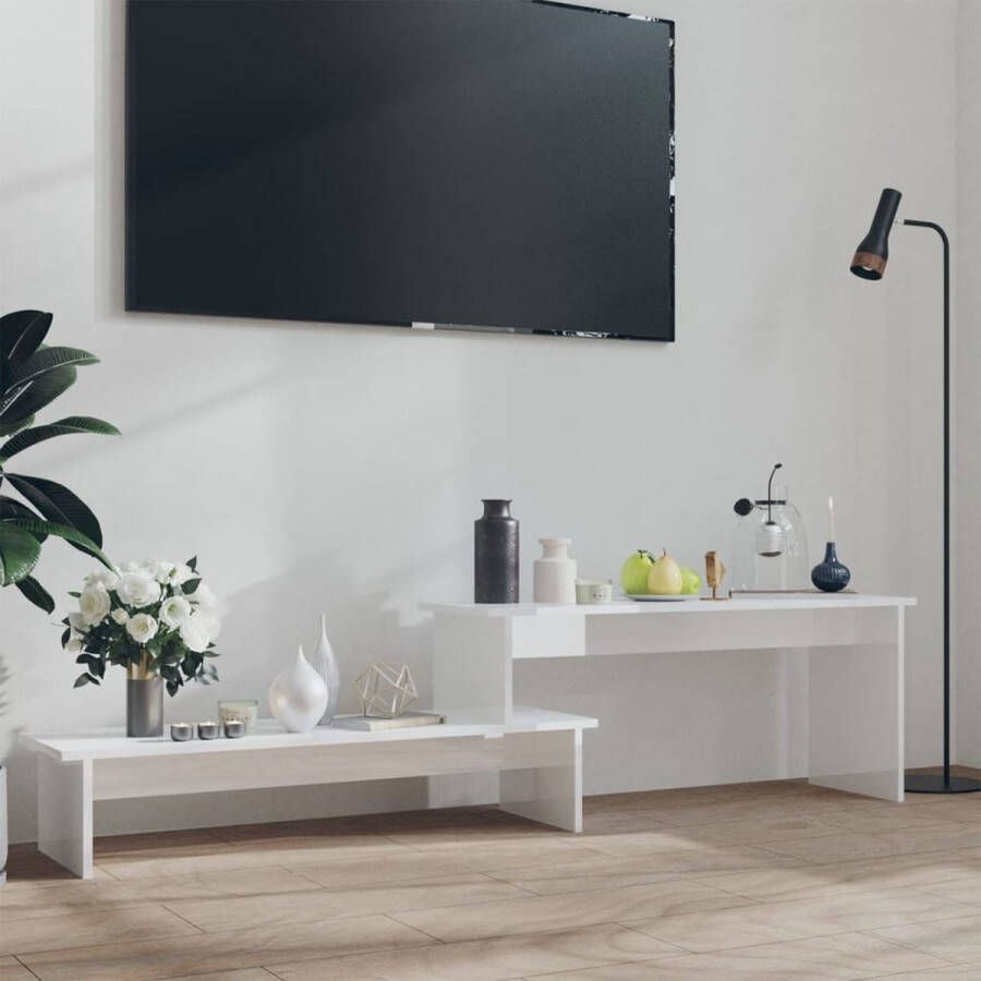 The Living Store TV Meubel Industrieel 180 x 30 x 43 cm Verstelbare Lengte Hoogglans Wit Spaanplaat - Foto 2