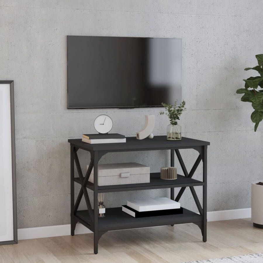 The Living Store TV-meubel Industrieel 60 x 40 x 50 cm Zwart Bewerkt hout en ijzer - Foto 2