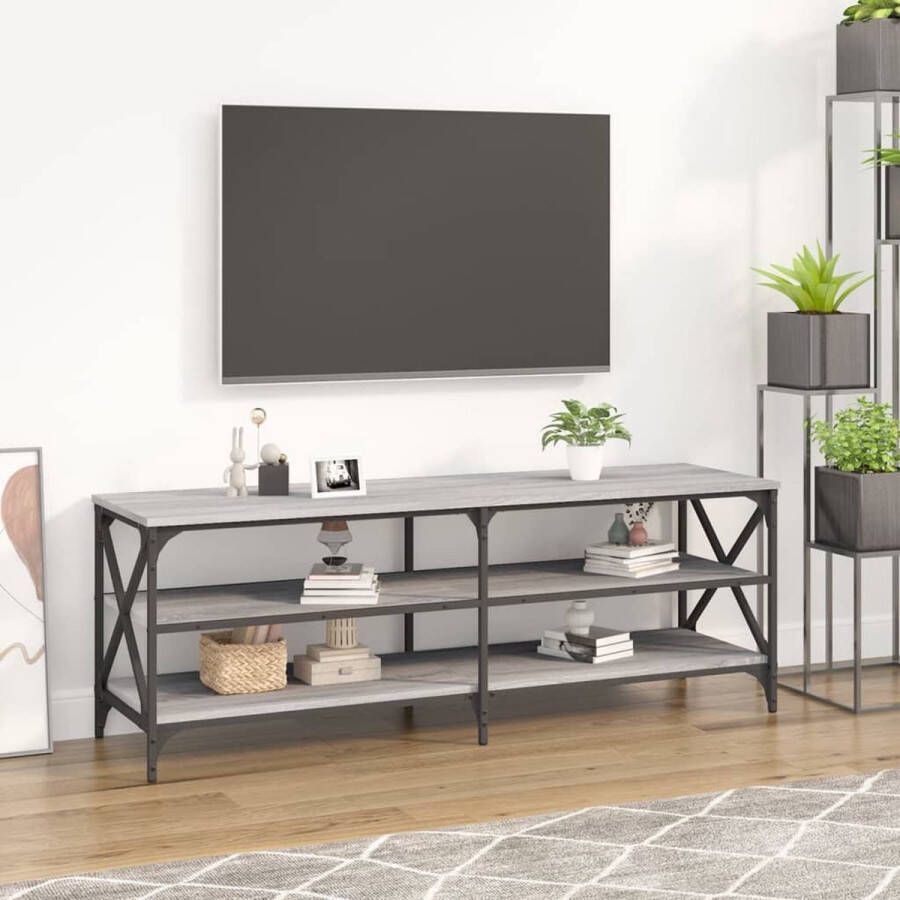 The Living Store TV-meubel Industrieel Grijs Sonoma eiken 140 x 40 x 50 cm Duurzaam hout met ijzeren frame - Foto 2
