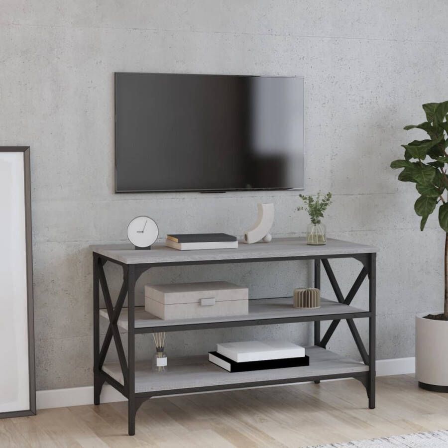 The Living Store Tv-meubel Industrieel Kast 80x40x50 cm Grijs Sonoma Eiken - Foto 2