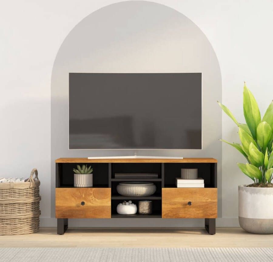 The Living Store Tv-meubel Industrieel Massief mangohout 100 x 33 x 46 cm Stabiele poten - Foto 2