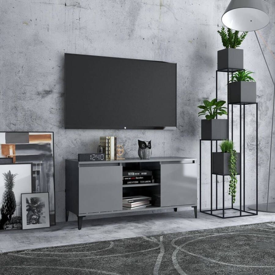 The Living Store TV-meubel Industriële charme 103.5 x 35 x 50 cm Hoogglans Grijs
