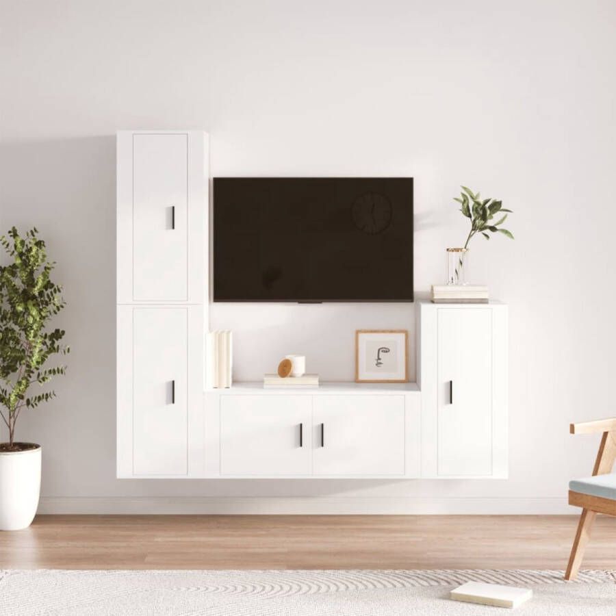 The Living Store TV-meubel klassiek design bewerkt hout wandgemonteerd wit 100 x 34.5 x 40 cm 3 x 40 x 34.5 x 80 cm - Foto 2