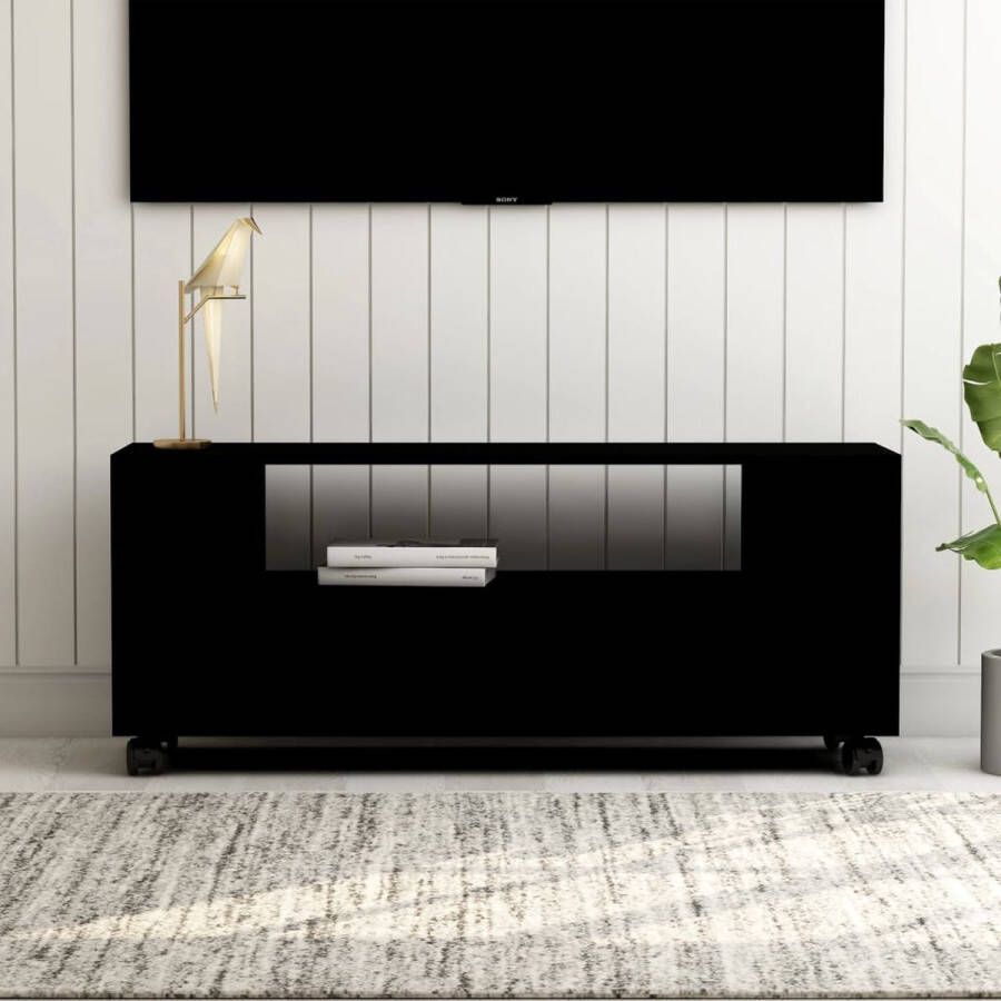 The Living Store TV-meubel klassiek design zwart 120 x 35 x 48 cm met lades en zijvakken - Foto 2