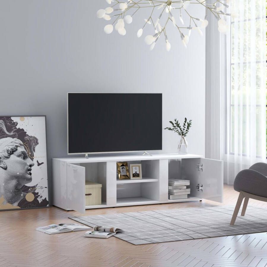 The Living Store TV-meubel Klassieke Stijl 120 x 34 x 37 cm Hoogglans Wit 2 Deuren 2 Open Vakken - Foto 2